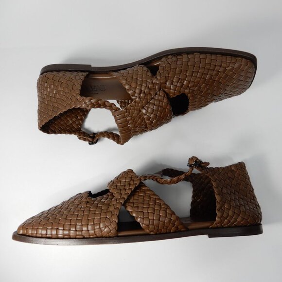 HEREU Serra Woven Square Toe Flat Sandals Size 36 5.5 Brown Leather NEW - Picture 12 of 16